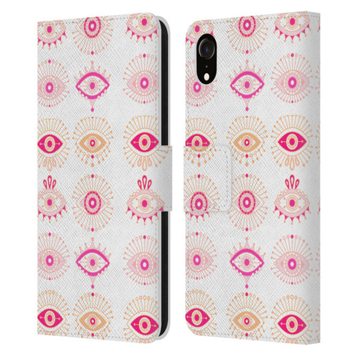 Cat Coquillette Linear Pink Evil Eyes Leather Book Wallet Case Cover For Apple iPhone XR