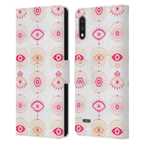 Cat Coquillette Linear Pink Evil Eyes Leather Book Wallet Case Cover For LG K22