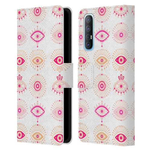 Cat Coquillette Linear Pink Evil Eyes Leather Book Wallet Case Cover For OPPO Find X2 Neo 5G