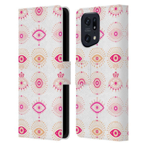 Cat Coquillette Linear Pink Evil Eyes Leather Book Wallet Case Cover For OPPO Find X5 Pro