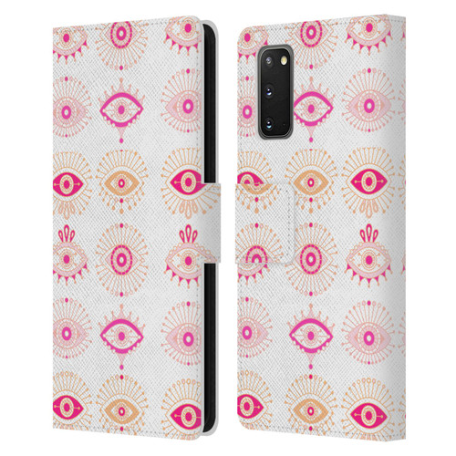 Cat Coquillette Linear Pink Evil Eyes Leather Book Wallet Case Cover For Samsung Galaxy S20 / S20 5G