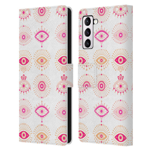 Cat Coquillette Linear Pink Evil Eyes Leather Book Wallet Case Cover For Samsung Galaxy S21+ 5G