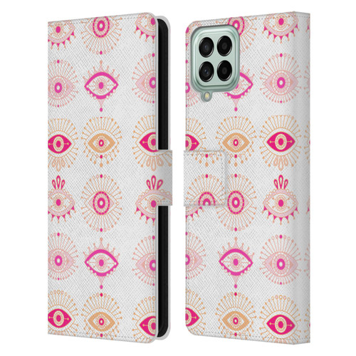 Cat Coquillette Linear Pink Evil Eyes Leather Book Wallet Case Cover For Samsung Galaxy M33 (2022)