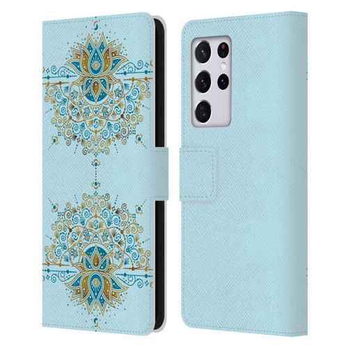 Cat Coquillette Patterns 6 Lotus Bloom Mandala 2 Leather Book Wallet Case Cover For Samsung Galaxy S21 Ultra 5G