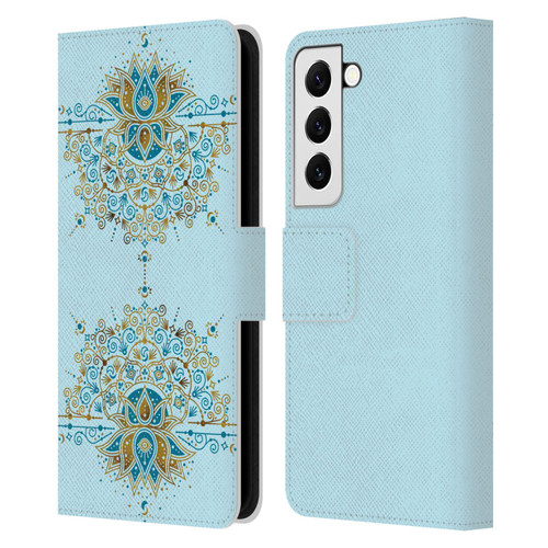 Cat Coquillette Patterns 6 Lotus Bloom Mandala 2 Leather Book Wallet Case Cover For Samsung Galaxy S22 5G