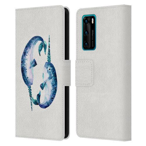 Cat Coquillette Sea Blue Narwhals Leather Book Wallet Case Cover For Huawei P40 5G