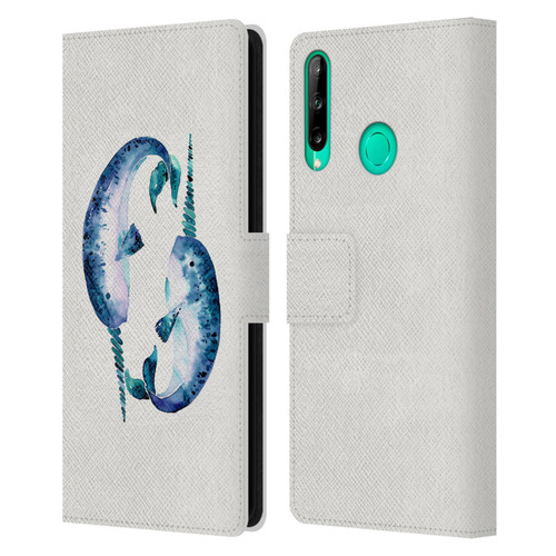 Cat Coquillette Sea Blue Narwhals Leather Book Wallet Case Cover For Huawei P40 lite E