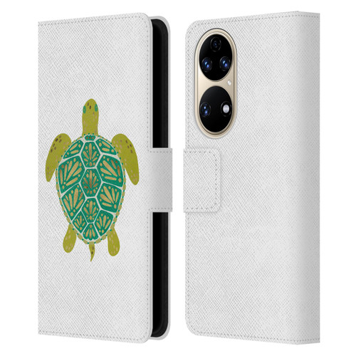 Cat Coquillette Sea Turtle Green Leather Book Wallet Case Cover For Huawei P50