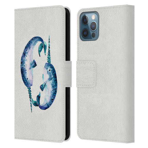 Cat Coquillette Sea Blue Narwhals Leather Book Wallet Case Cover For Apple iPhone 12 / iPhone 12 Pro
