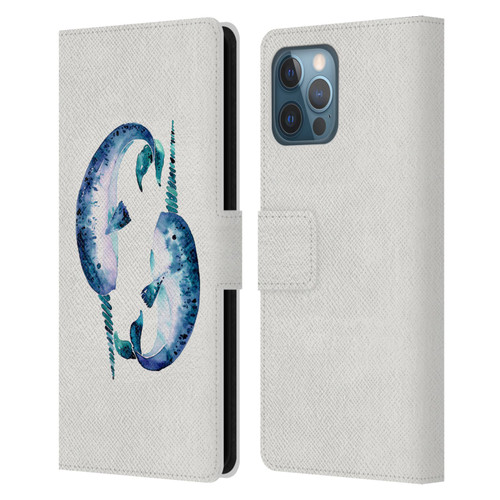 Cat Coquillette Sea Blue Narwhals Leather Book Wallet Case Cover For Apple iPhone 12 Pro Max