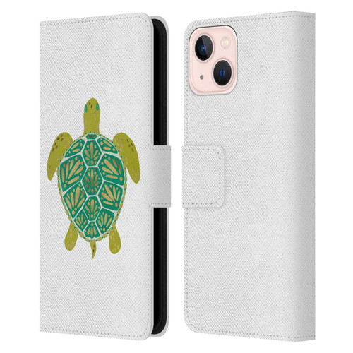 Cat Coquillette Sea Turtle Green Leather Book Wallet Case Cover For Apple iPhone 13