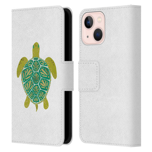 Cat Coquillette Sea Turtle Green Leather Book Wallet Case Cover For Apple iPhone 13 Mini