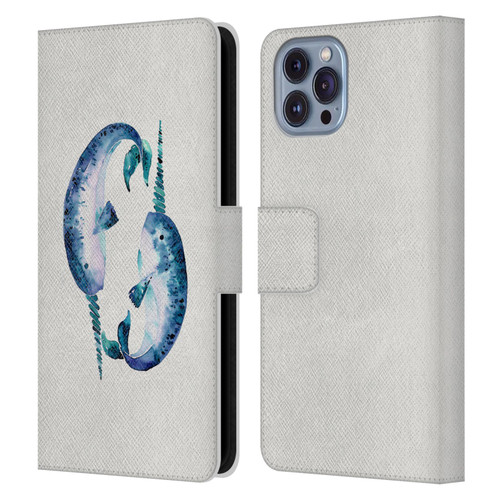 Cat Coquillette Sea Blue Narwhals Leather Book Wallet Case Cover For Apple iPhone 14