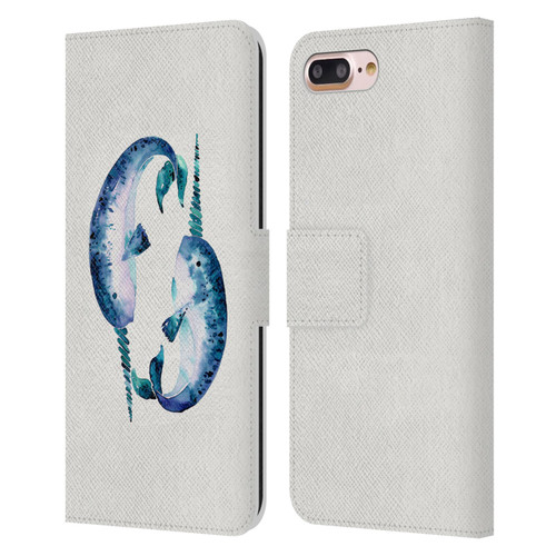 Cat Coquillette Sea Blue Narwhals Leather Book Wallet Case Cover For Apple iPhone 7 Plus / iPhone 8 Plus
