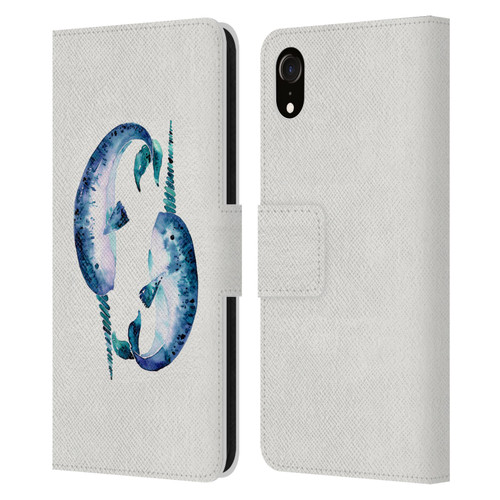 Cat Coquillette Sea Blue Narwhals Leather Book Wallet Case Cover For Apple iPhone XR