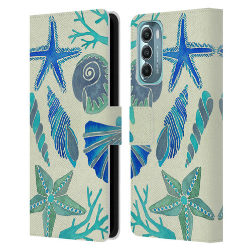 Cat Coquillette Sea Seashells Blue Leather Book Wallet Case Cover For Motorola Moto G Stylus 5G (2022)