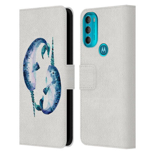 Cat Coquillette Sea Blue Narwhals Leather Book Wallet Case Cover For Motorola Moto G71 5G