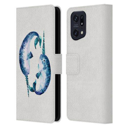 Cat Coquillette Sea Blue Narwhals Leather Book Wallet Case Cover For OPPO Find X5