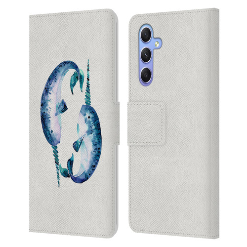 Cat Coquillette Sea Blue Narwhals Leather Book Wallet Case Cover For Samsung Galaxy A34 5G