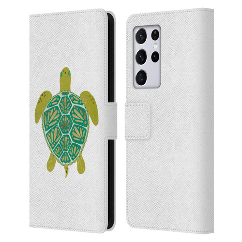 Cat Coquillette Sea Turtle Green Leather Book Wallet Case Cover For Samsung Galaxy S21 Ultra 5G