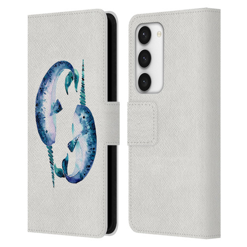 Cat Coquillette Sea Blue Narwhals Leather Book Wallet Case Cover For Samsung Galaxy S23 5G