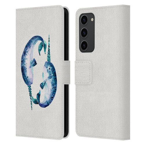 Cat Coquillette Sea Blue Narwhals Leather Book Wallet Case Cover For Samsung Galaxy S23+ 5G
