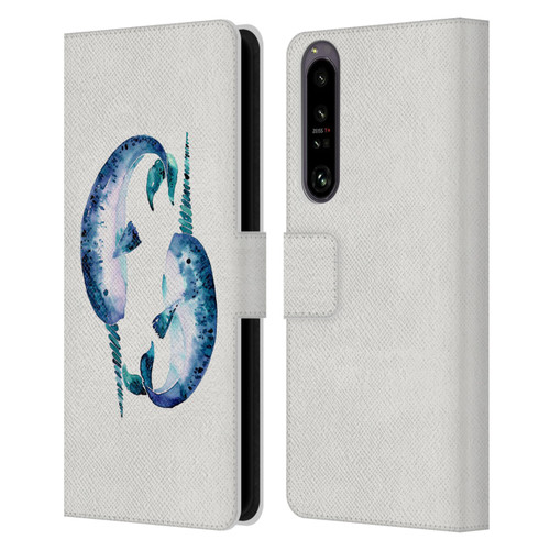 Cat Coquillette Sea Blue Narwhals Leather Book Wallet Case Cover For Sony Xperia 1 IV