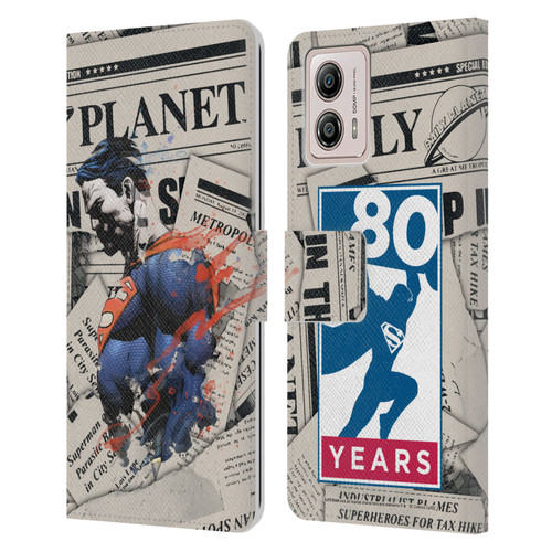 Superman DC Comics 80th Anniversary Newspaper Leather Book Wallet Case Cover For Motorola Moto G53 5G