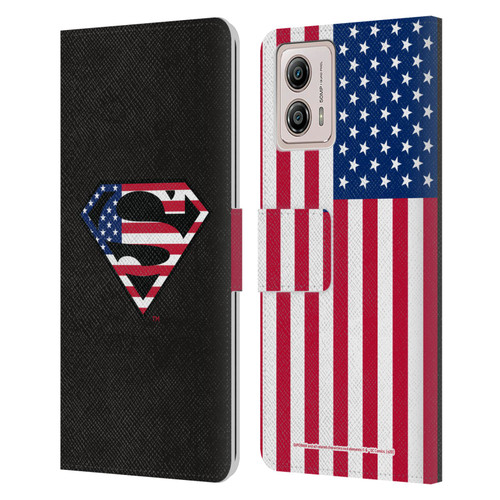 Superman DC Comics Logos U.S. Flag 2 Leather Book Wallet Case Cover For Motorola Moto G53 5G