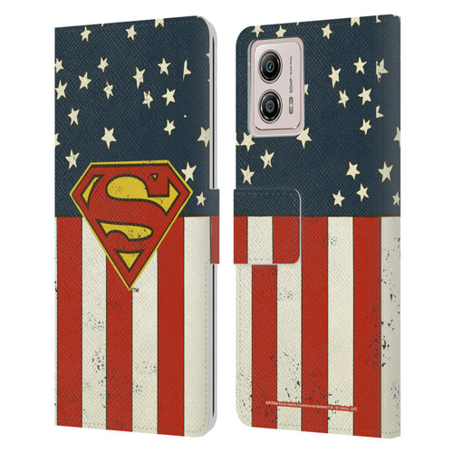Superman DC Comics Logos U.S. Flag Leather Book Wallet Case Cover For Motorola Moto G53 5G