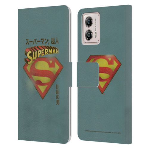 Superman DC Comics Vintage Fashion Japanese Logo Leather Book Wallet Case Cover For Motorola Moto G53 5G