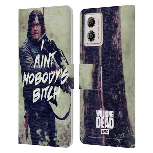 AMC The Walking Dead Typography Daryl Leather Book Wallet Case Cover For Motorola Moto G53 5G