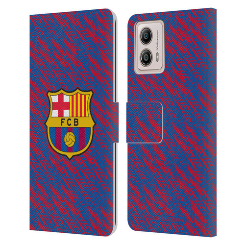 FC Barcelona Crest Patterns Glitch Leather Book Wallet Case Cover For Motorola Moto G53 5G