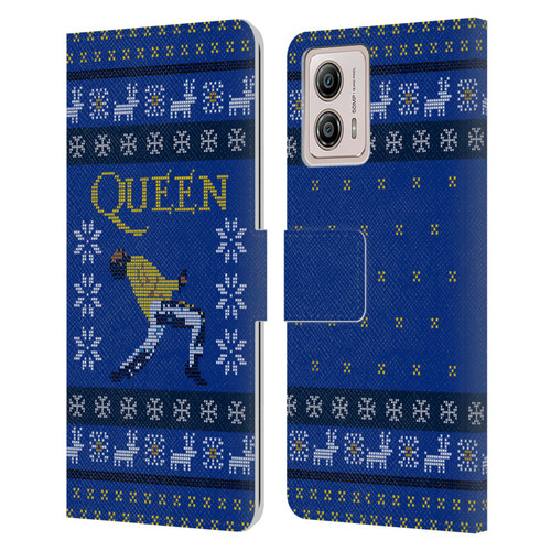 Queen Christmas Freddie Mercury Knitwork Leather Book Wallet Case Cover For Motorola Moto G53 5G