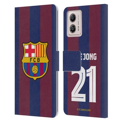 FC Barcelona 2023/24 Players Home Kit Frenkie de Jong Leather Book Wallet Case Cover For Motorola Moto G53 5G