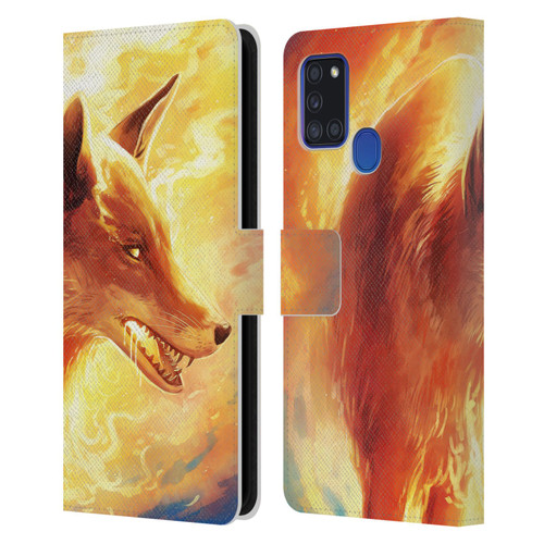 Jonas "JoJoesArt" Jödicke Wildlife Fire Fox Leather Book Wallet Case Cover For Samsung Galaxy A21s (2020)