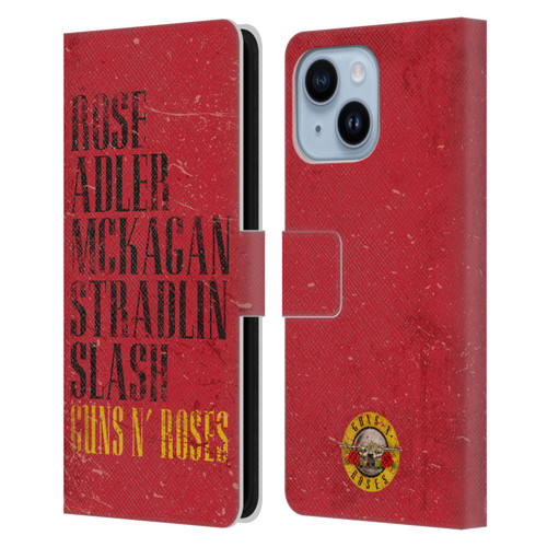 Guns N' Roses Vintage Names Leather Book Wallet Case Cover For Apple iPhone 14 Plus