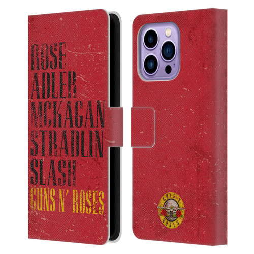 Guns N' Roses Vintage Names Leather Book Wallet Case Cover For Apple iPhone 14 Pro Max