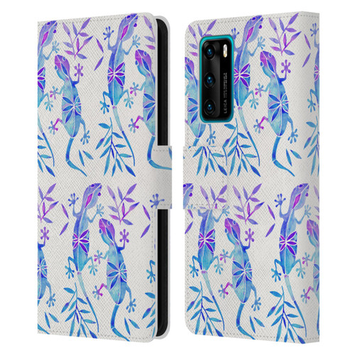 Cat Coquillette Animals 2 Indigo Geckos Leather Book Wallet Case Cover For Huawei P40 5G