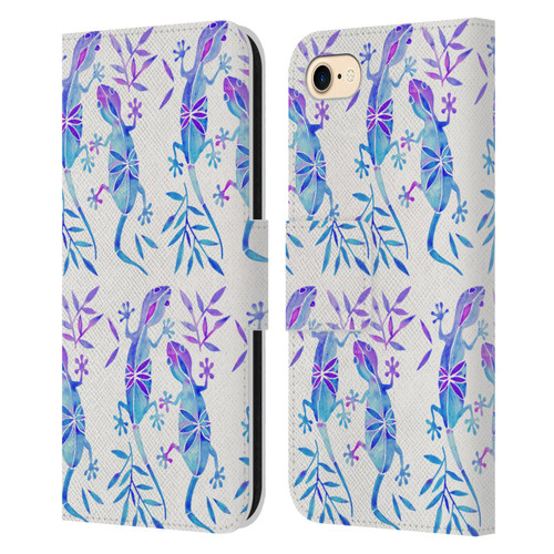 Cat Coquillette Animals 2 Indigo Geckos Leather Book Wallet Case Cover For Apple iPhone 7 / 8 / SE 2020 & 2022
