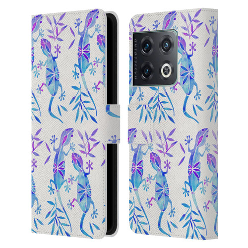 Cat Coquillette Animals 2 Indigo Geckos Leather Book Wallet Case Cover For OnePlus 10 Pro