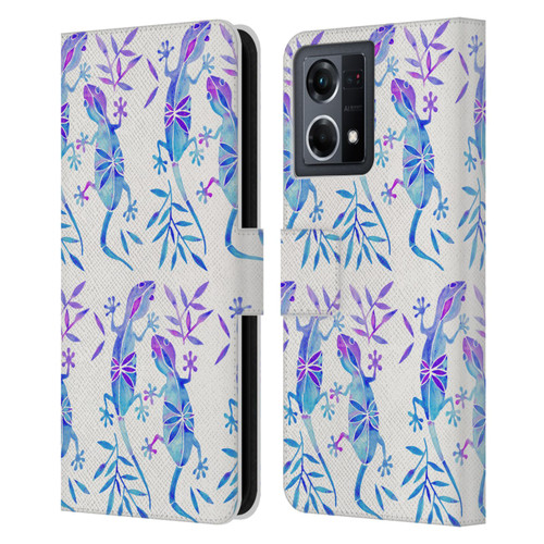 Cat Coquillette Animals 2 Indigo Geckos Leather Book Wallet Case Cover For OPPO Reno8 4G