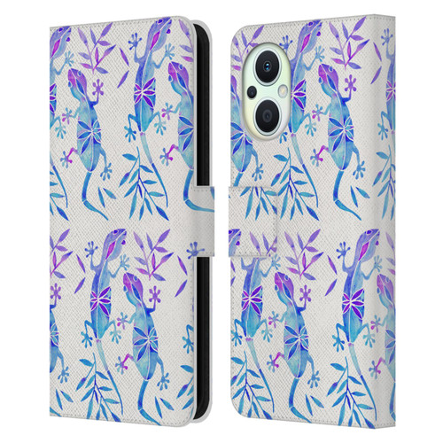 Cat Coquillette Animals 2 Indigo Geckos Leather Book Wallet Case Cover For OPPO Reno8 Lite