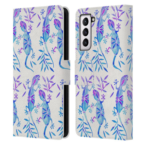 Cat Coquillette Animals 2 Indigo Geckos Leather Book Wallet Case Cover For Samsung Galaxy S21 5G