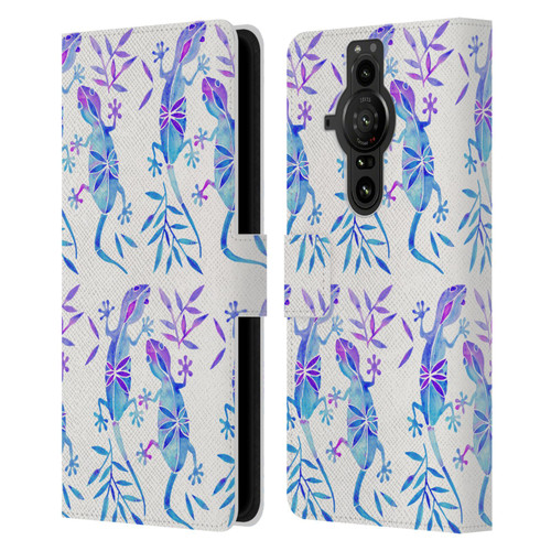 Cat Coquillette Animals 2 Indigo Geckos Leather Book Wallet Case Cover For Sony Xperia Pro-I