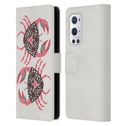 Cat Coquillette Sea Pink Crab Leather Book Wallet Case Cover For OnePlus 9 Pro