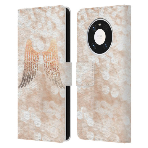 Monika Strigel Champagne Gold Wings Leather Book Wallet Case Cover For Huawei Mate 40 Pro 5G