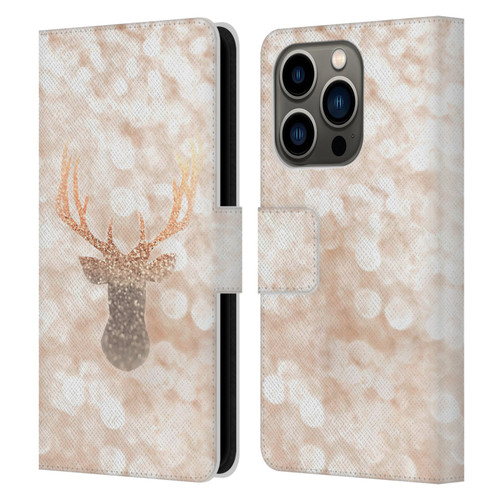 Monika Strigel Champagne Gold Deer Leather Book Wallet Case Cover For Apple iPhone 14 Pro