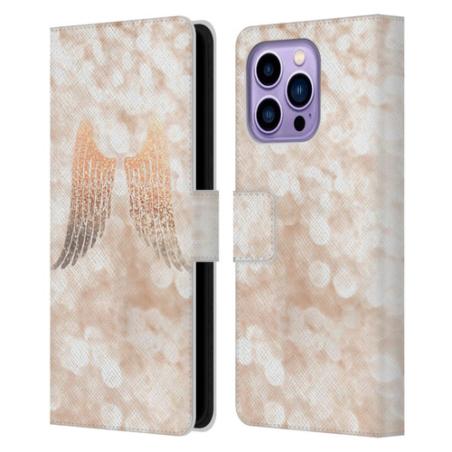 Monika Strigel Champagne Gold Wings Leather Book Wallet Case Cover For Apple iPhone 14 Pro Max