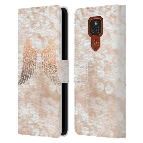 Monika Strigel Champagne Gold Wings Leather Book Wallet Case Cover For Motorola Moto E7 Plus